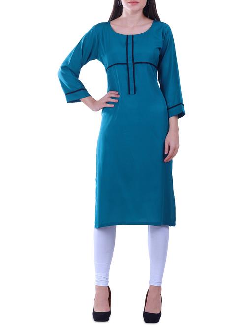 piping solid straight kurta - 16052447 - Very Small Image - 1