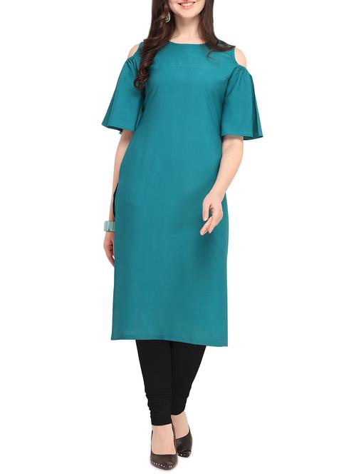 cold shoulder solid kurta - 16052452 - Very Small Image - 1