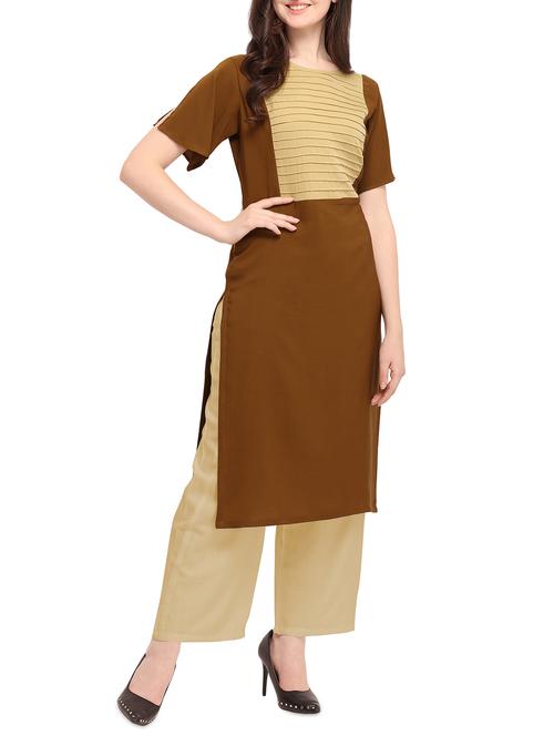 pintucks contrast solid kurta - 16052458 - Very Small Image - 1