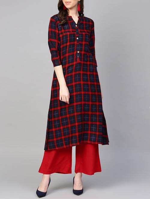 checkered kurta with palazzo set - 16052465 - Very Small Image - 1