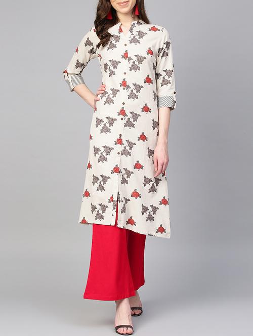 floral buttoned kurta with palazzo set - 16052467 - Very Small Image - 1