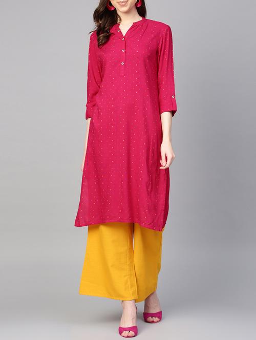 self-design fuchsia kurta with palazzo set - 16052476 - Very Small Image - 1