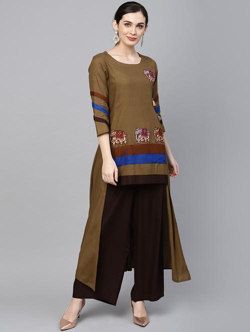 patch work high-low kurta with palazzo set - 16052506 - Very Small Image - 1