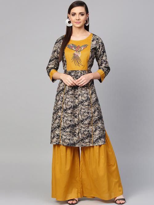 embroidery printed kurta with palazzo set - 16052513 - Very Small Image - 1