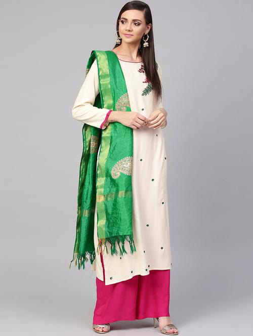 embroidered kurta with palazzo & dupatta set - 16052524 - Very Small Image - 1