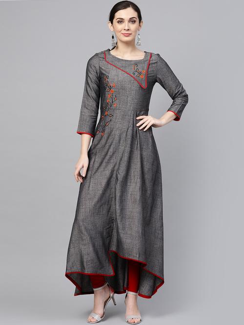 embroidered asymmetric kurta - 16052532 - Very Small Image - 1