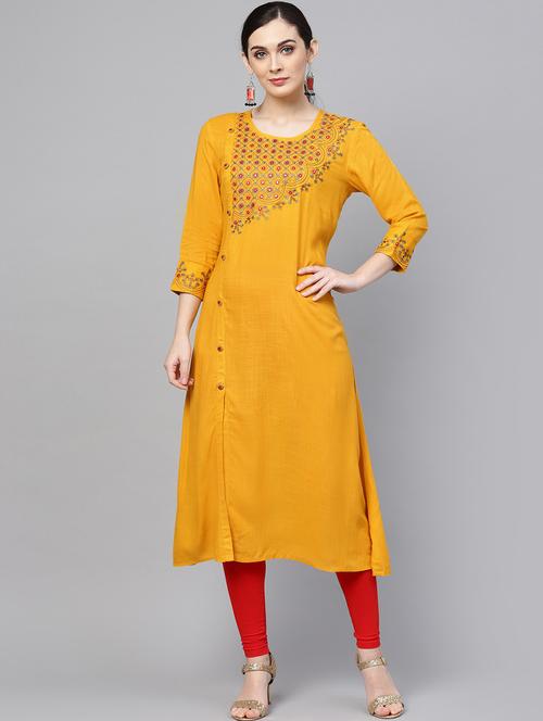 embroidered a-line kurta - 16052546 - Very Small Image - 1