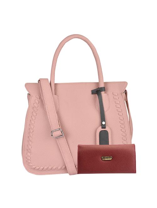 pink leatherette (pu) handbag and wallet combo - 16052602 - Very Small Image - 1