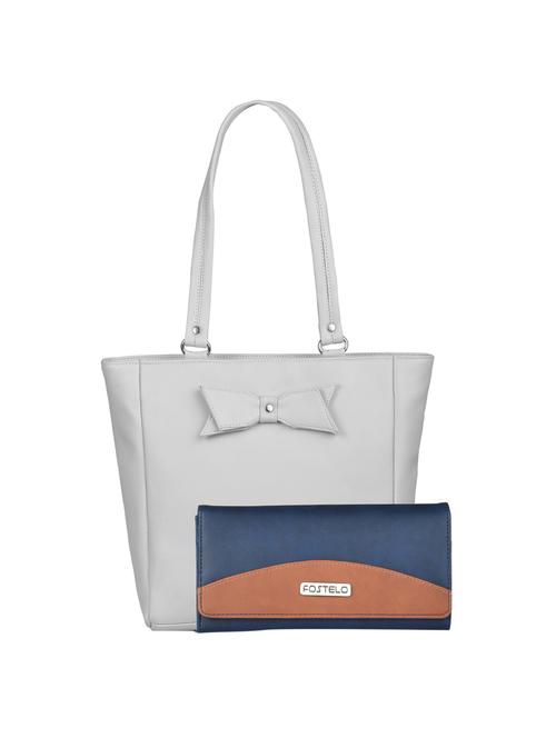 grey leatherette (pu) handbag and wallet combo - 16052605 - Very Small Image - 1