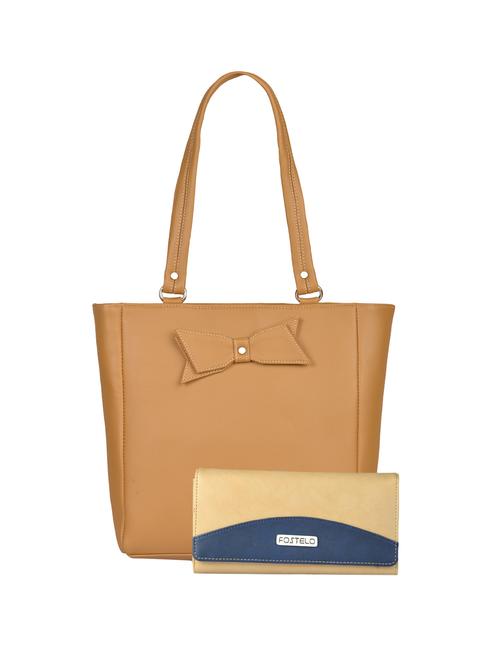 brown leatherette (pu) handbag and wallet combo - 16052610 - Very Small Image - 1