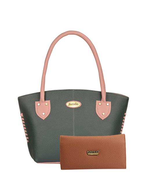 black leatherette (pu) handbag and wallet combo - 16052675 - Very Small Image - 1
