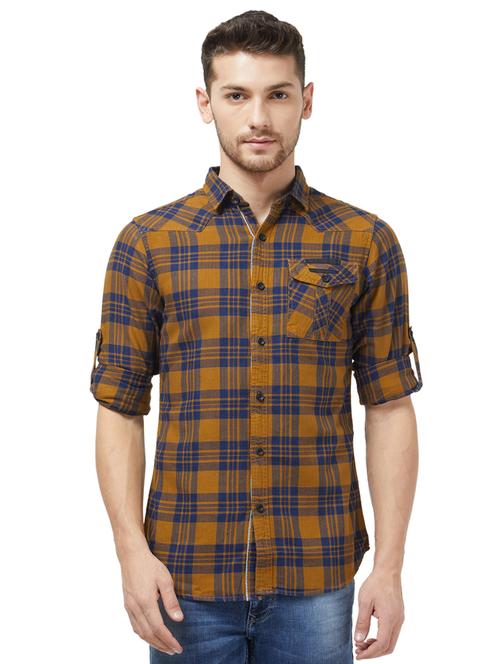 orange checkered casual shirt - 16052799 - Very Small Image - 1