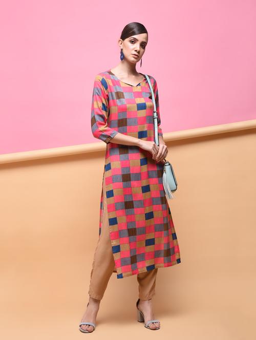 checkered straight kurta - 16053057 - Very Small Image - 1