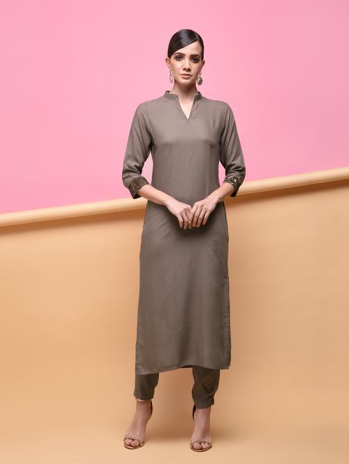 solid straight kurta - 16053061 - Very Small Image - 1