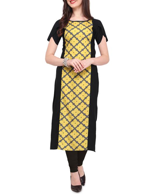 yellow geometrical straight kurta - 16053322 - Very Small Image - 1