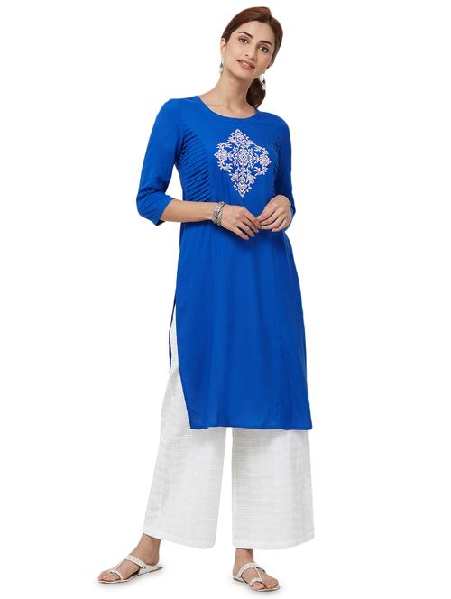 embroidered pintucks straight kurta - 16053413 - Very Small Image - 1