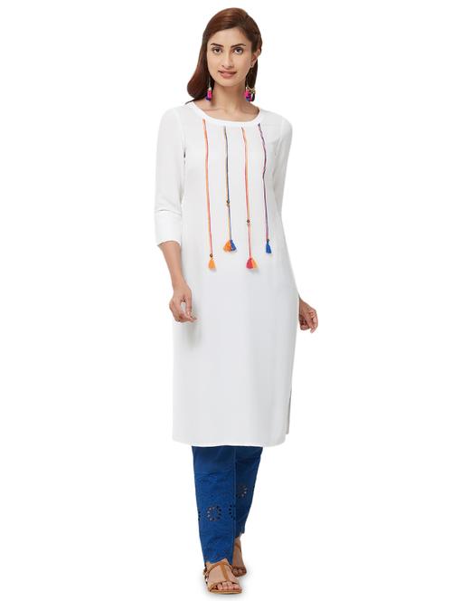 solid straight kurta with tassels - 16053414 - Very Small Image - 1