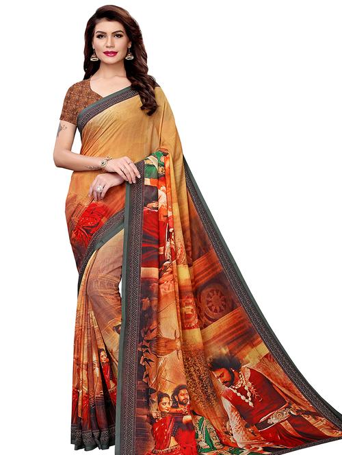 digital graphic printed saree with blouse - 16053596 - Very Small Image - 1