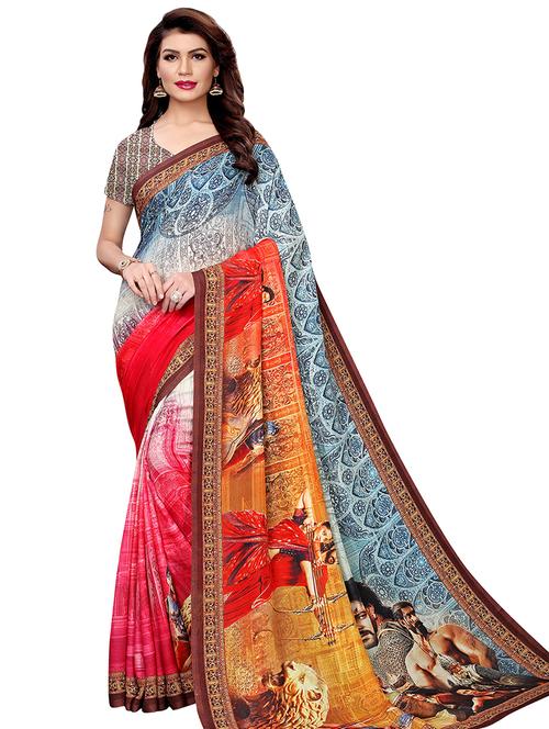 digital graphic printed saree with blouse - 16053597 - Very Small Image - 1