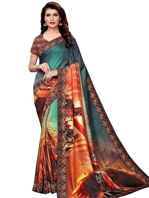 digital graphic printed saree with blouse - 16053598 - Very Small Image - 1
