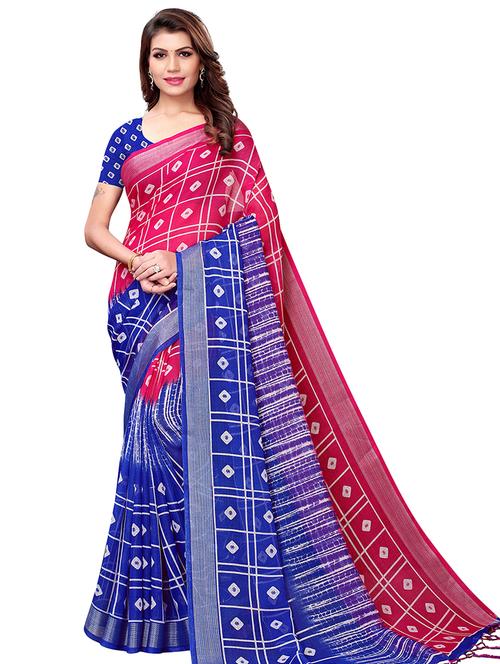 contrast shades bandhani saree with blouse - 16053611 - Very Small Image - 1