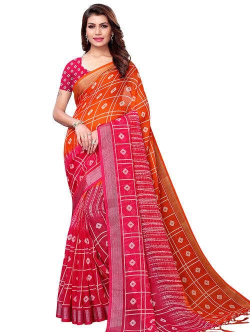 contrast shades bandhani saree with blouse - 16053612 - Very Small Image - 1