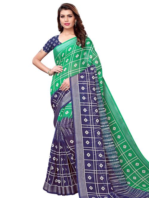 contrast shades bandhani saree with blouse - 16053615 - Very Small Image - 1