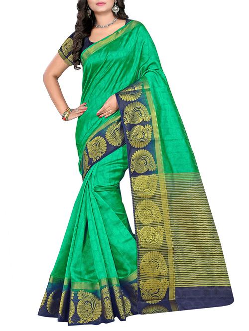 contrast zari border banarasi saree with blouse - 16053794 - Very Small Image - 1