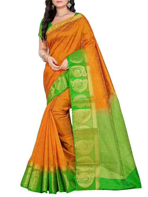 contrast zari border banarasi saree with blouse - 16053797 - Very Small Image - 1