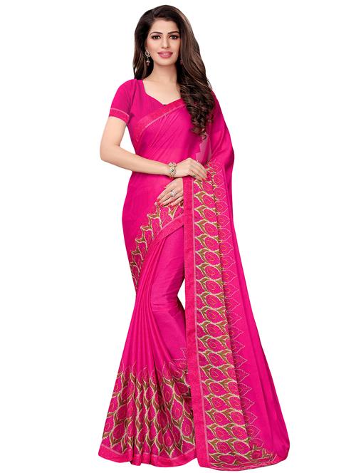 fuchsia printed saree with blouse - 16054379 - Very Small Image - 1