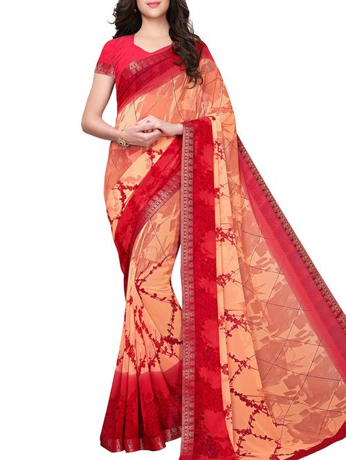 floral checks printed saree with blouse - 16054385 - Very Small Image - 1