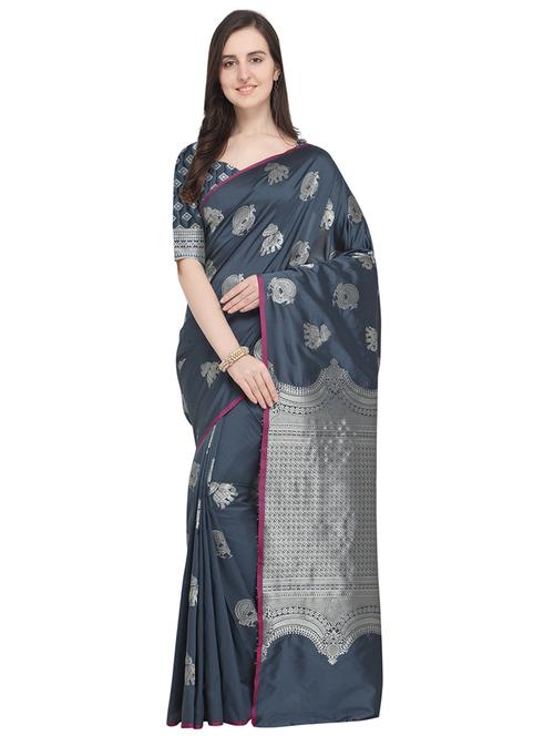 conversational zari motif banarasi saree with blouse - 16054755 - Very Small Image - 1