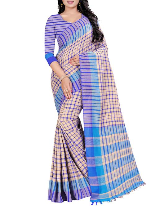 contrast shades checkered woven saree with blouse - 16055307 - Very Small Image - 1