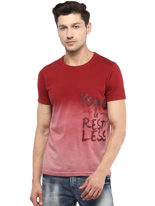 red typographic chest print t-shirt - 16055651 - Very Small Image - 1