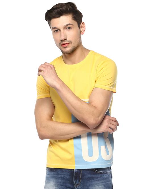 yellow typographic front print t-shirt - 16055664 - Very Small Image - 1