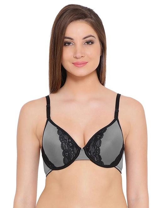 contrast lace plunge bra - 16056019 - Very Small Image - 1