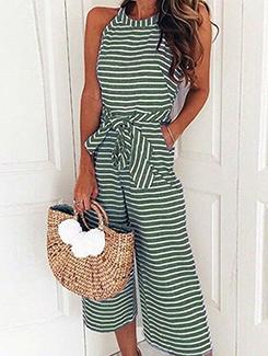 tie up striped jumpsuit - 16056876 - Very Small Image - 1