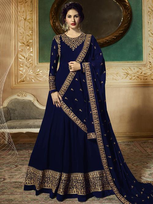 embroidered semi-stitched anarkali suit - 16056976 - Very Small Image - 1
