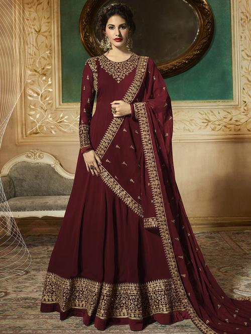 embroidered semi-stitched anarkali suit - 16056978 - Very Small Image - 1