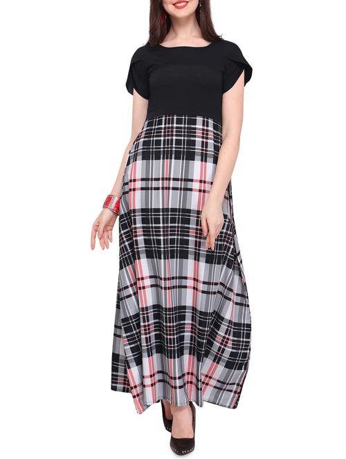 overlap sleeved checkered maxi dress - 16057051 - Very Small Image - 1