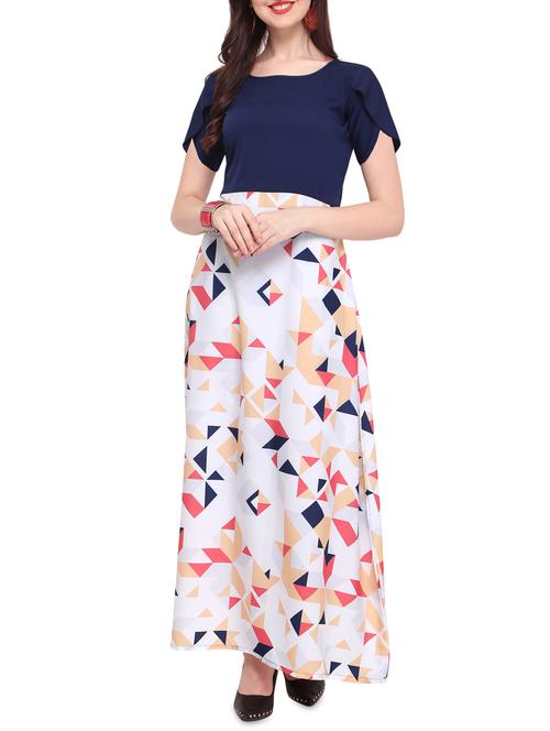 overlap sleeved geometric maxi dress - 16057052 - Very Small Image - 1