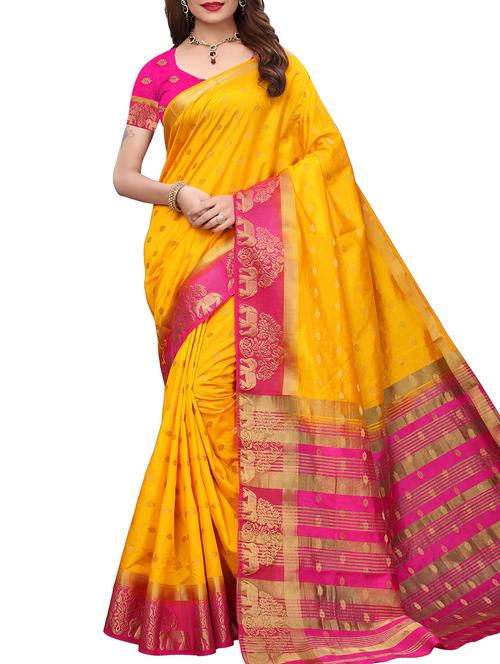 contrast zari border banarasi saree - 16057237 - Very Small Image - 1