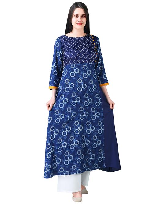 yoke design printed a-line kurta - 16057276 - Very Small Image - 1