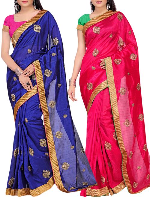embroidered combos saree with blouse - 16057598 - Very Small Image - 1