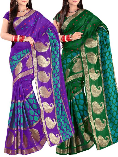 embroidered combos saree with blouse - 16057599 - Very Small Image - 1