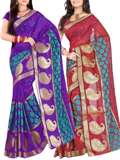 embroidered combos saree with blouse - 16057600 - Very Small Image - 1