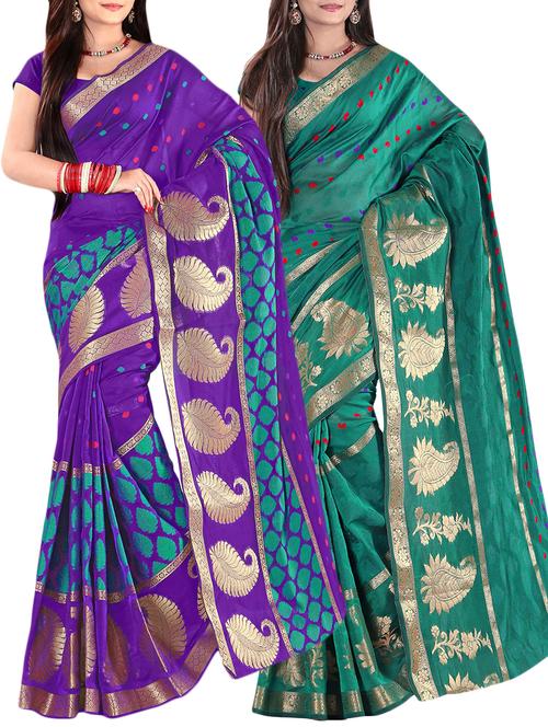 embroidered combos saree with blouse - 16057601 - Very Small Image - 1