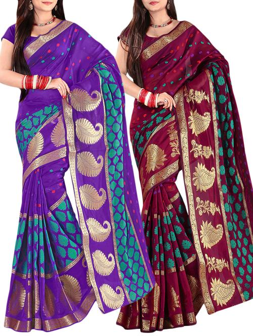 embroidered combos saree with blouse - 16057602 - Very Small Image - 1