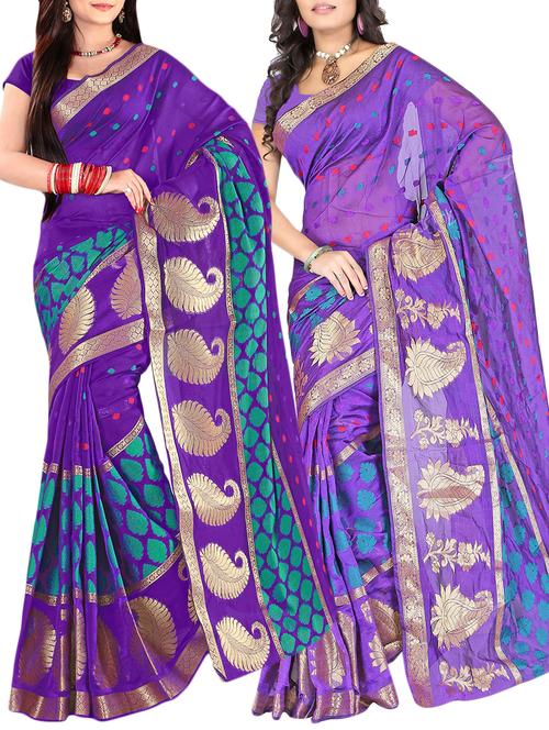 embroidered combos saree with blouse - 16057603 - Very Small Image - 1