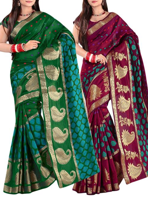embroidered combos saree with blouse - 16057606 - Very Small Image - 1